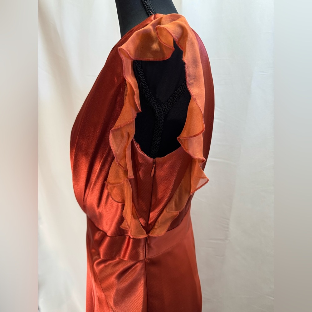 A.B.S. Allen Schwartz Copper Satin Pleated Cocktail Dress Size 6 Wedding Formal - Picture 8 of 13